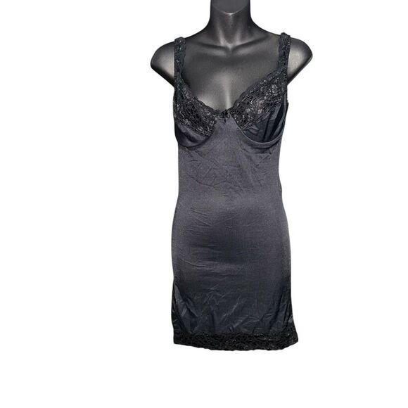 VINTAGE BEAUTIFUL Colesee Couture Black Lace Slip Dress Dark Coquette Goth Night - Picture 1 of 9